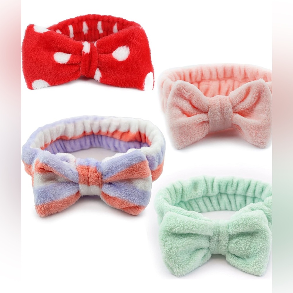 4 Pack - Plush Stretchy Elastic Spa Headbands